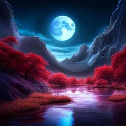 Mystic Moon and Star Showers in Watercolor