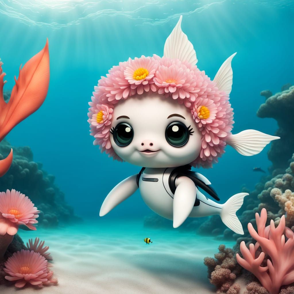 Whimsical Underwater Floral Explorer Searches for Mysterious...