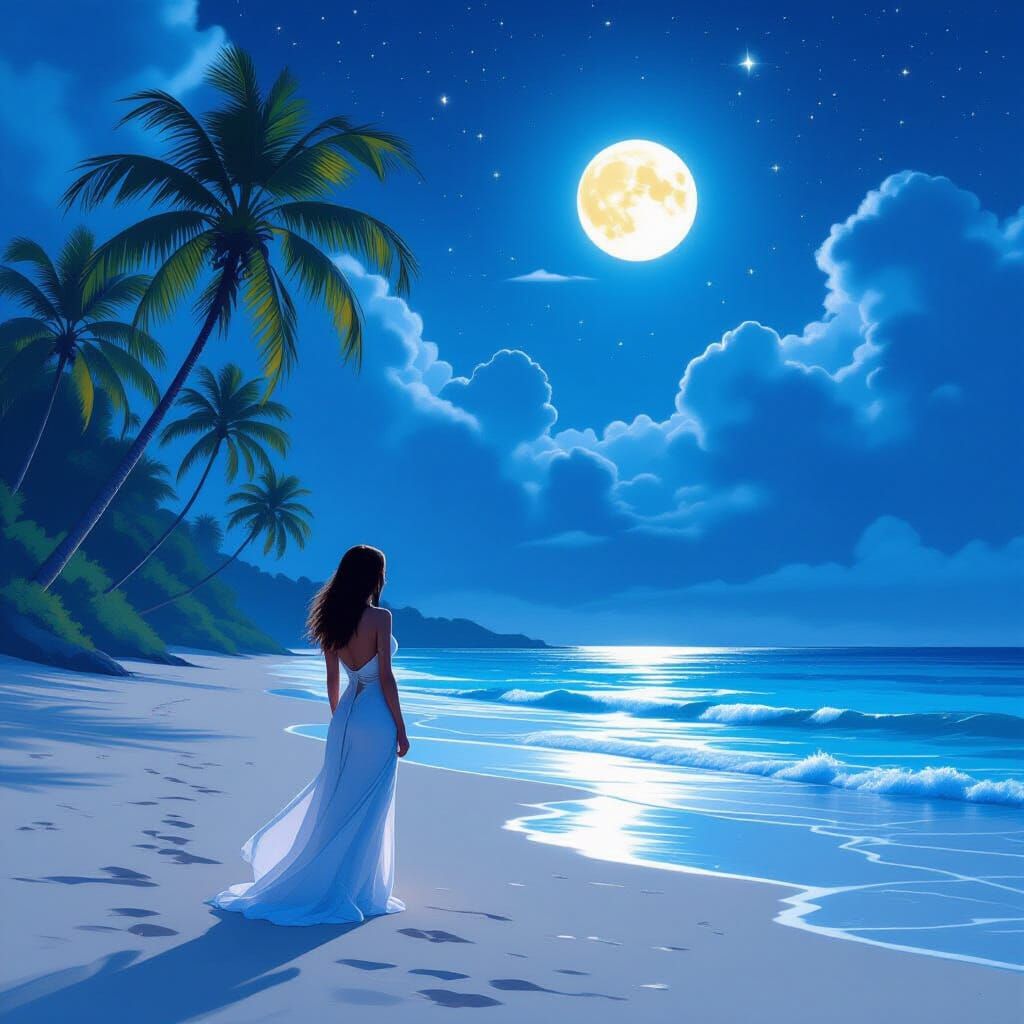 Dreamy Tropical Beach Night, Concept Art Style