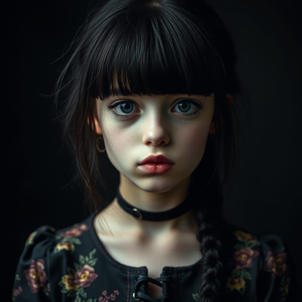 Gothic Punk Girl Portrait in Art Brut Style