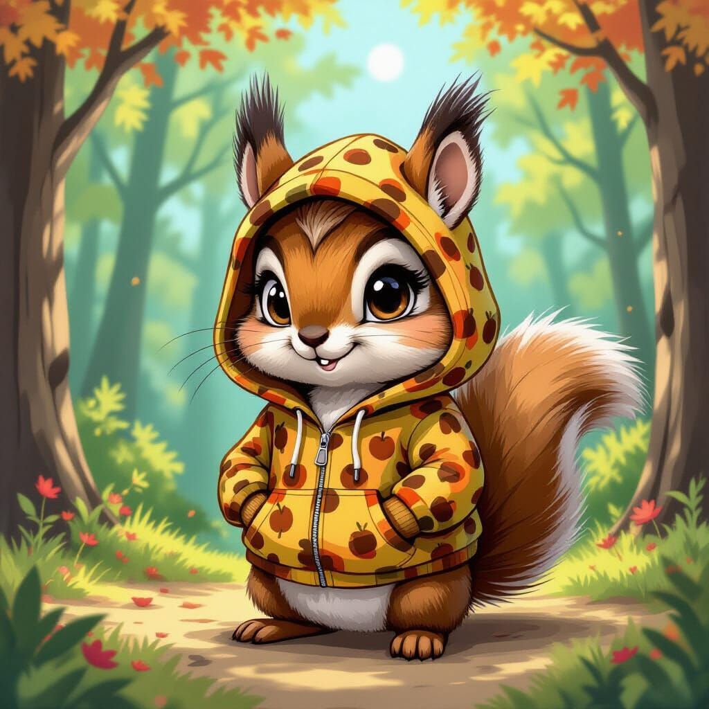 Squirrel in Acorn Hoodie, Pop Art Style