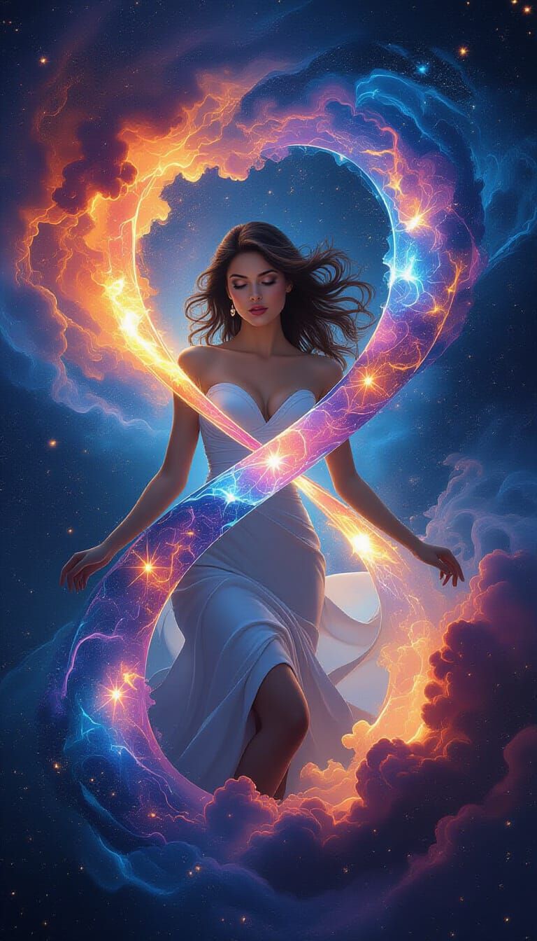 Cosmic Woman with Infinity Nebula in Digital Art