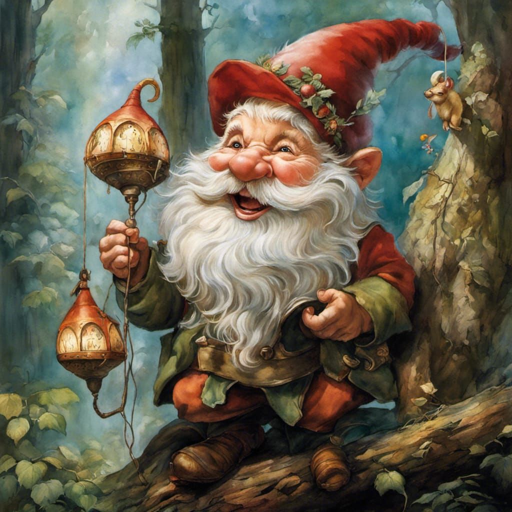 Kind Gnome Puppet in Ethereal Forest Painting
