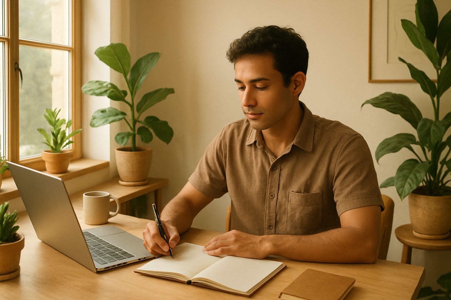 Calm Indian Man Working in Sunlight