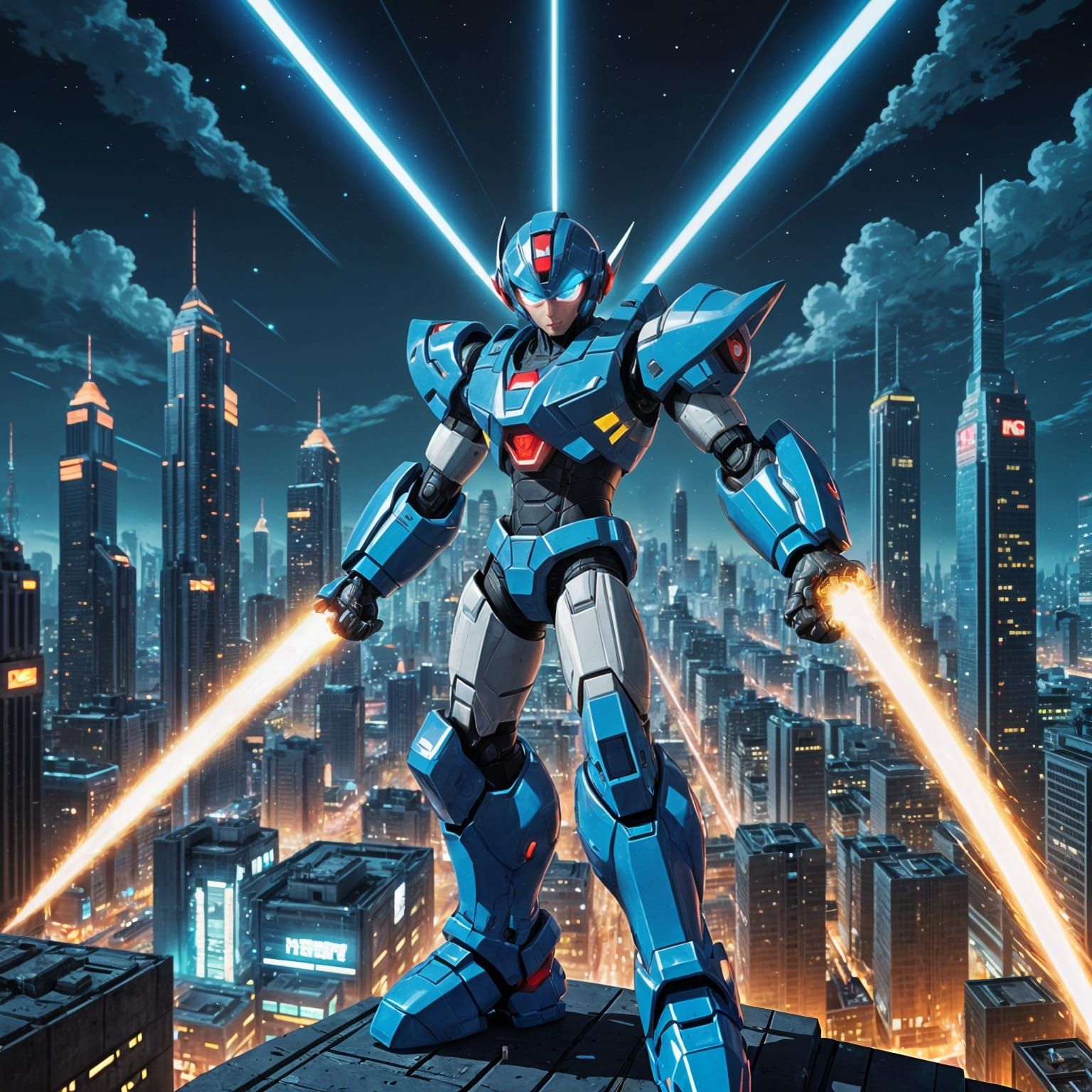 Cyberpunk Hero Mega Man X Illuminates Futuristic City