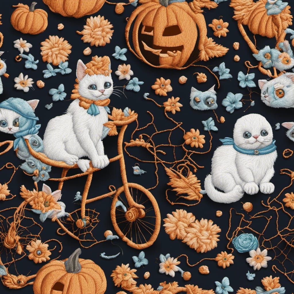 Halloween Embroidery: Cats and Ghost Flowers