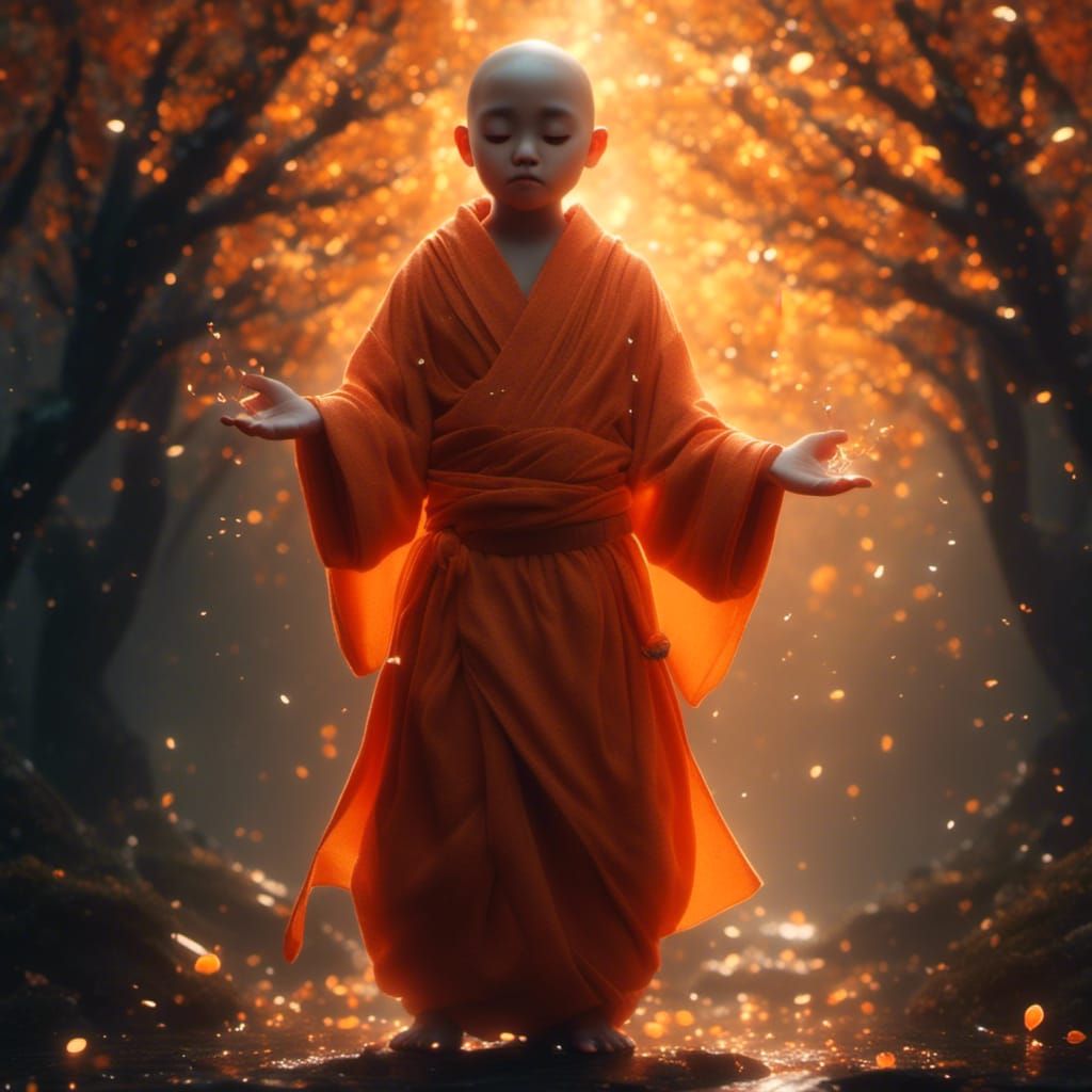 Cute Monk in Orange Robe