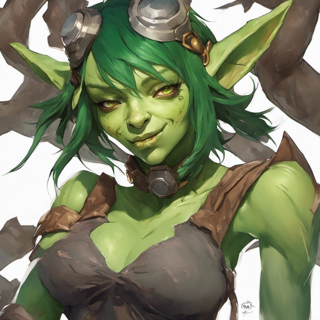 Detailed Portrait of a Green Goblin Girl
