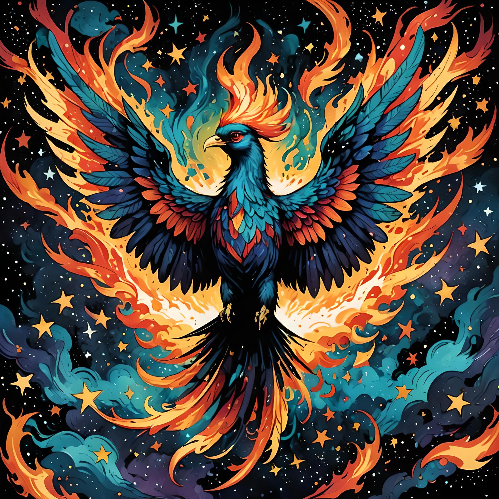 Burning Phoenix Soars in Comic Noir Expressionism