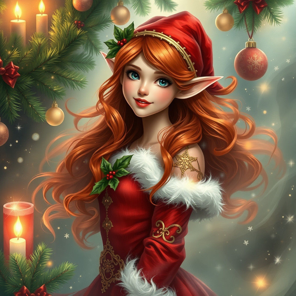 Christmas Elf Girl in Acrylic Glaze Style