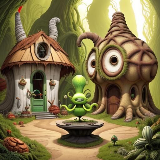 Cute Alien Plant Wizard in Maximalist Style