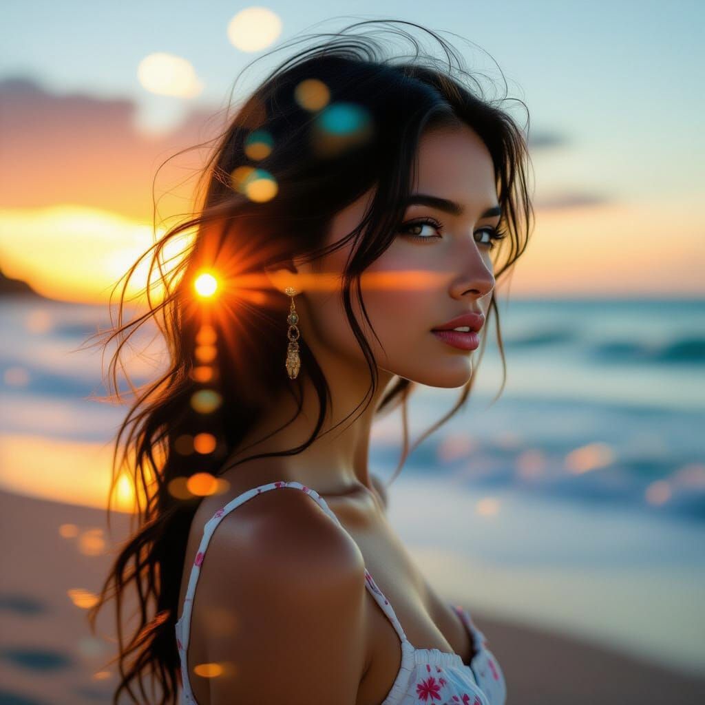 Sunset Beach Double Exposure Gouache Portrait