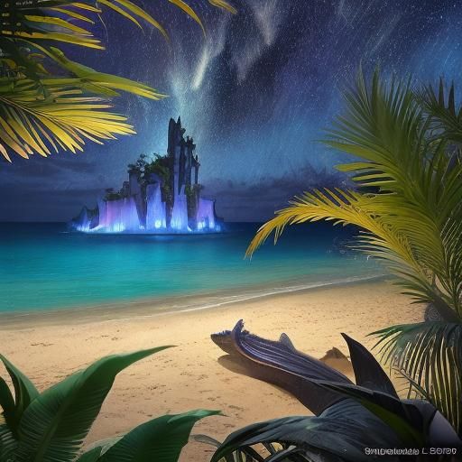 Tropical Paradise: Crocodile Under Moonlight in Acrylic Pain...