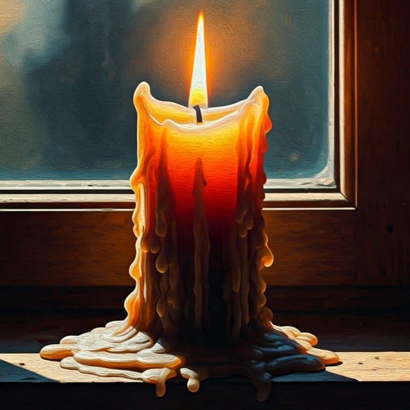Melting Candle in Sunlight: Hyperrealistic Oil Painting