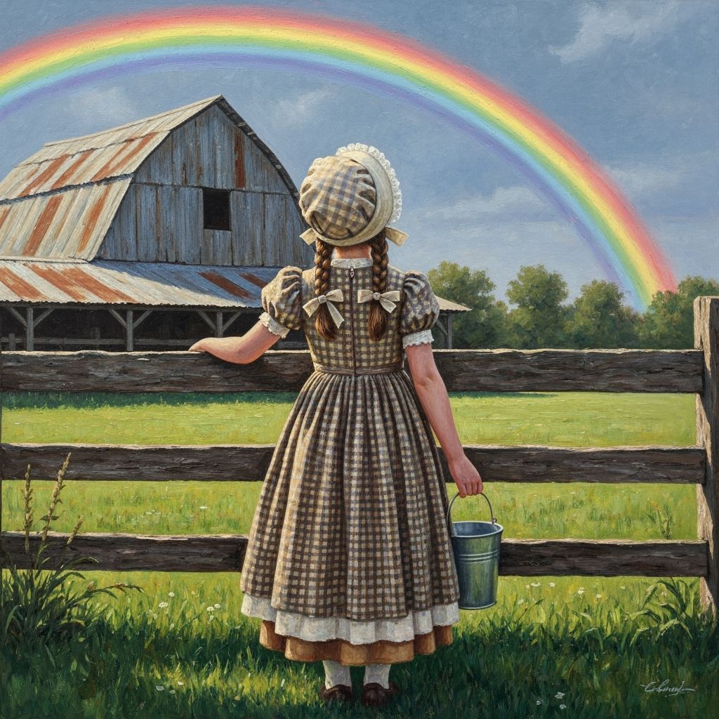 Girl Gazing at Rainbow as Oil Painting
