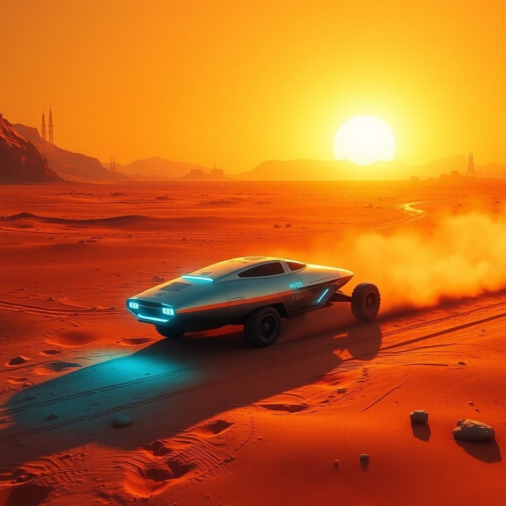 Lion on Moon with Vehicle on Mars in Digital Art