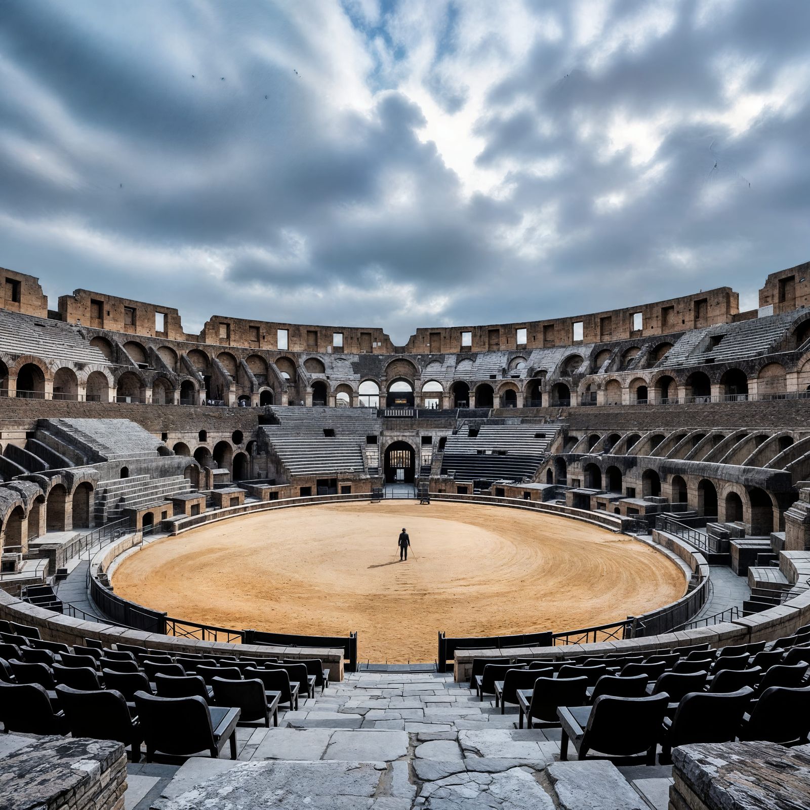 Vast Roman Amphitheater with Lone Figure