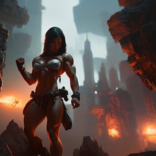 Fantasy Muscle Girl in Dark Concept Art