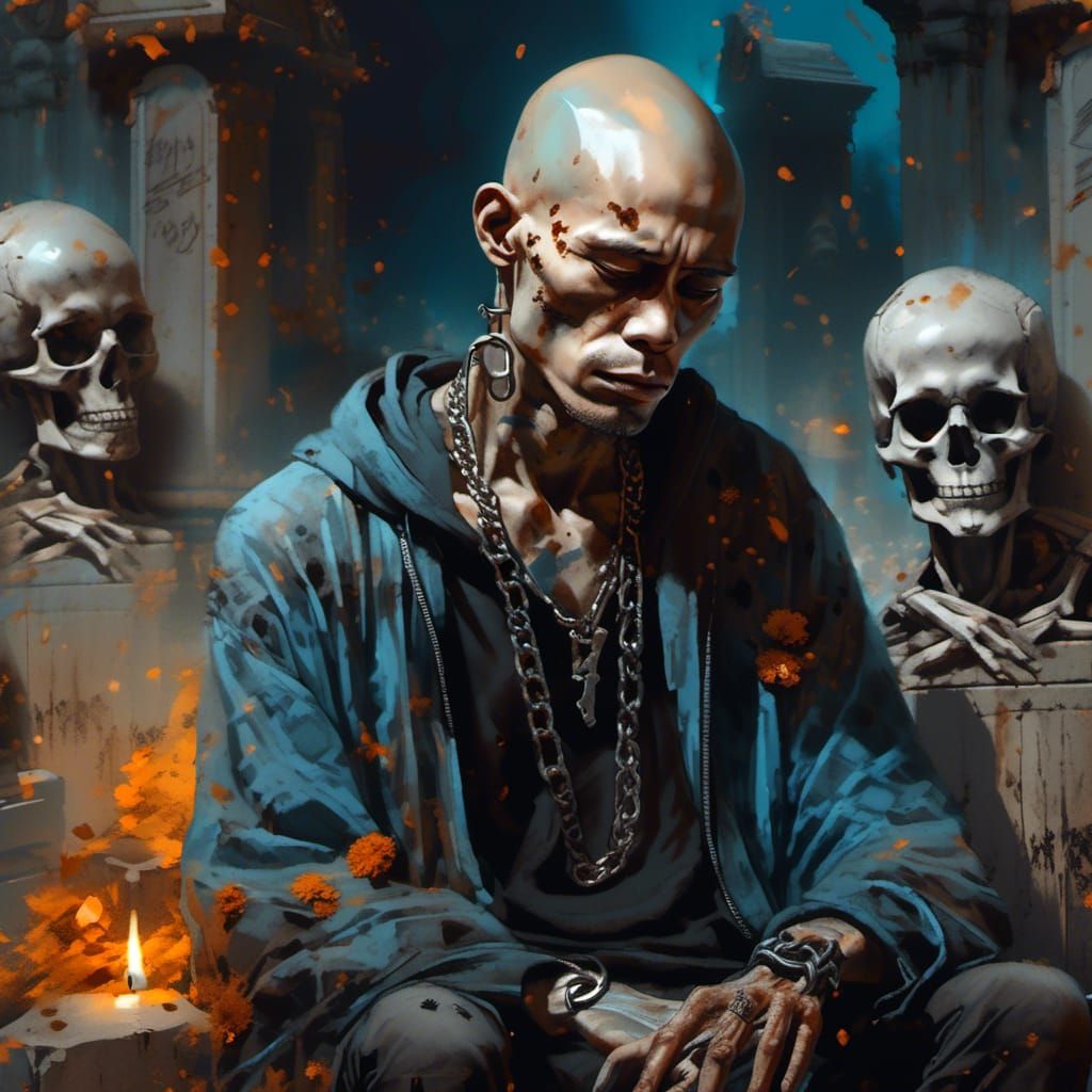 Haunting Portrait of a Man Amidst Gravestones