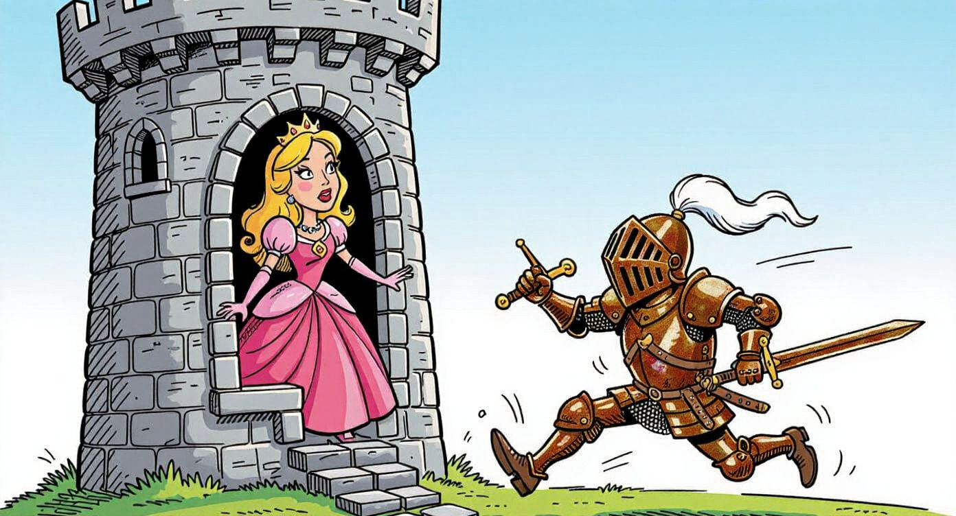 Funny Princess and Knight Caricature in Comic Style