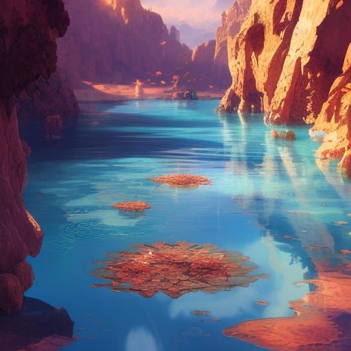 Beautiful Desert Oasis with Clear Water, Hyperdetailed Art