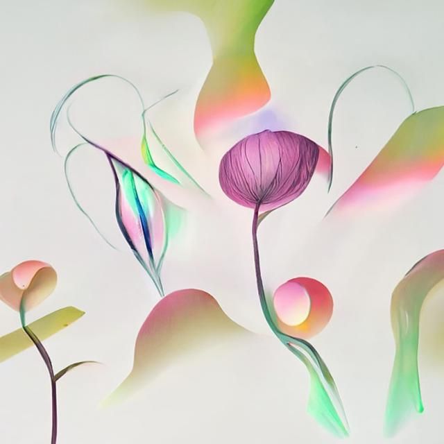 Blooming Flower: Line Drawing in Watercolor Style