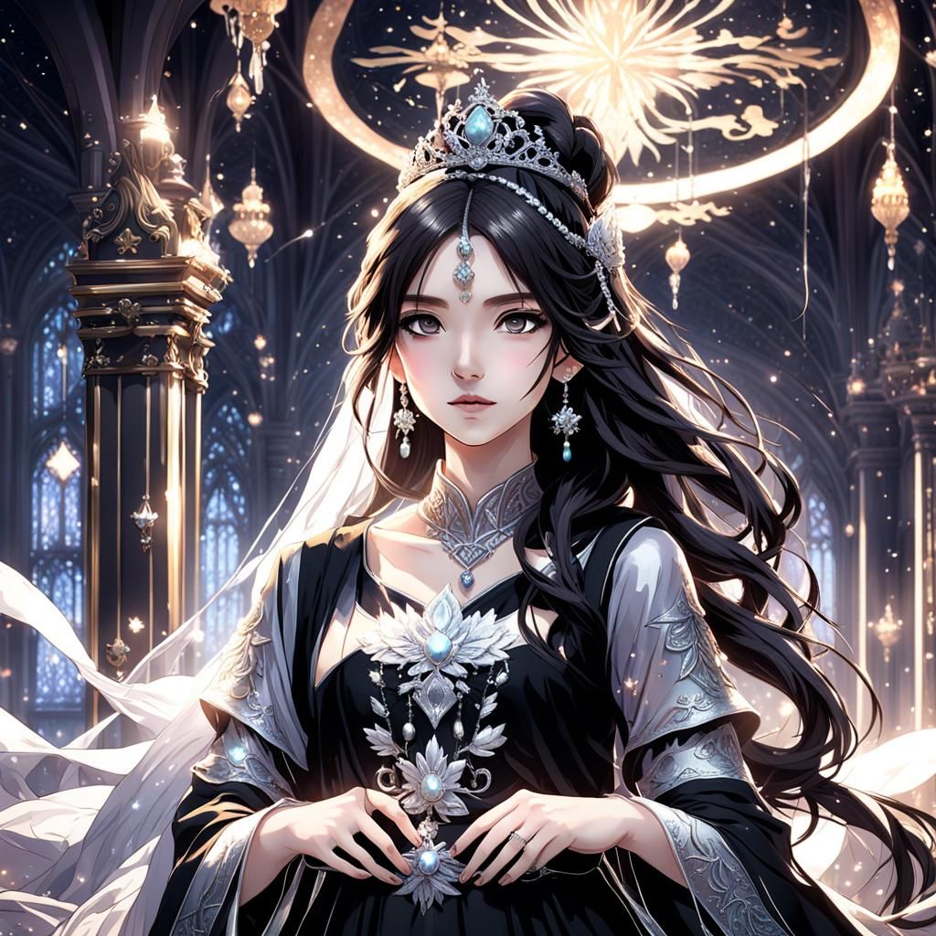 Anime-Style Princess in Dark Kingdom, 3D Render