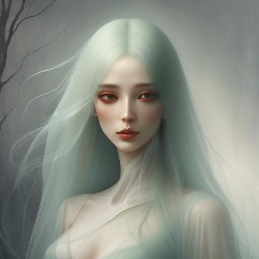 Ethereal Smoke Woman Portrait in Surreal Style