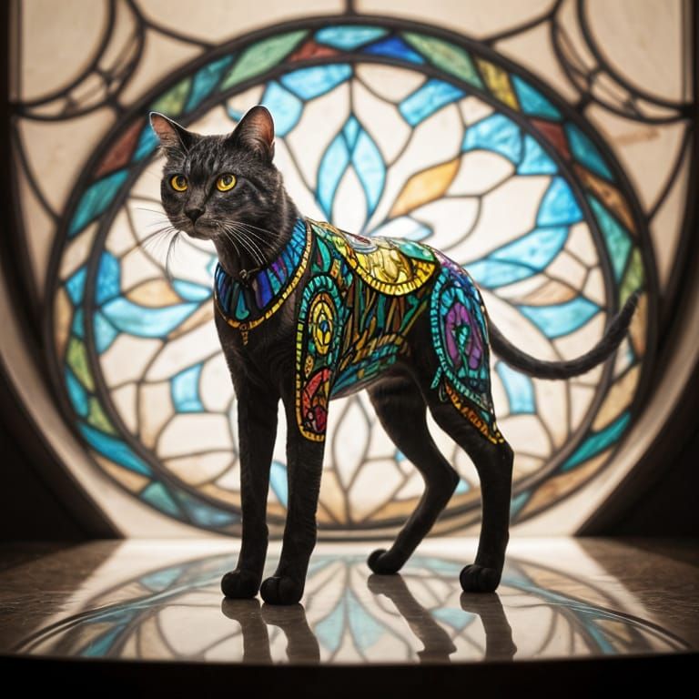 Colorful Stained Glass Cat Art