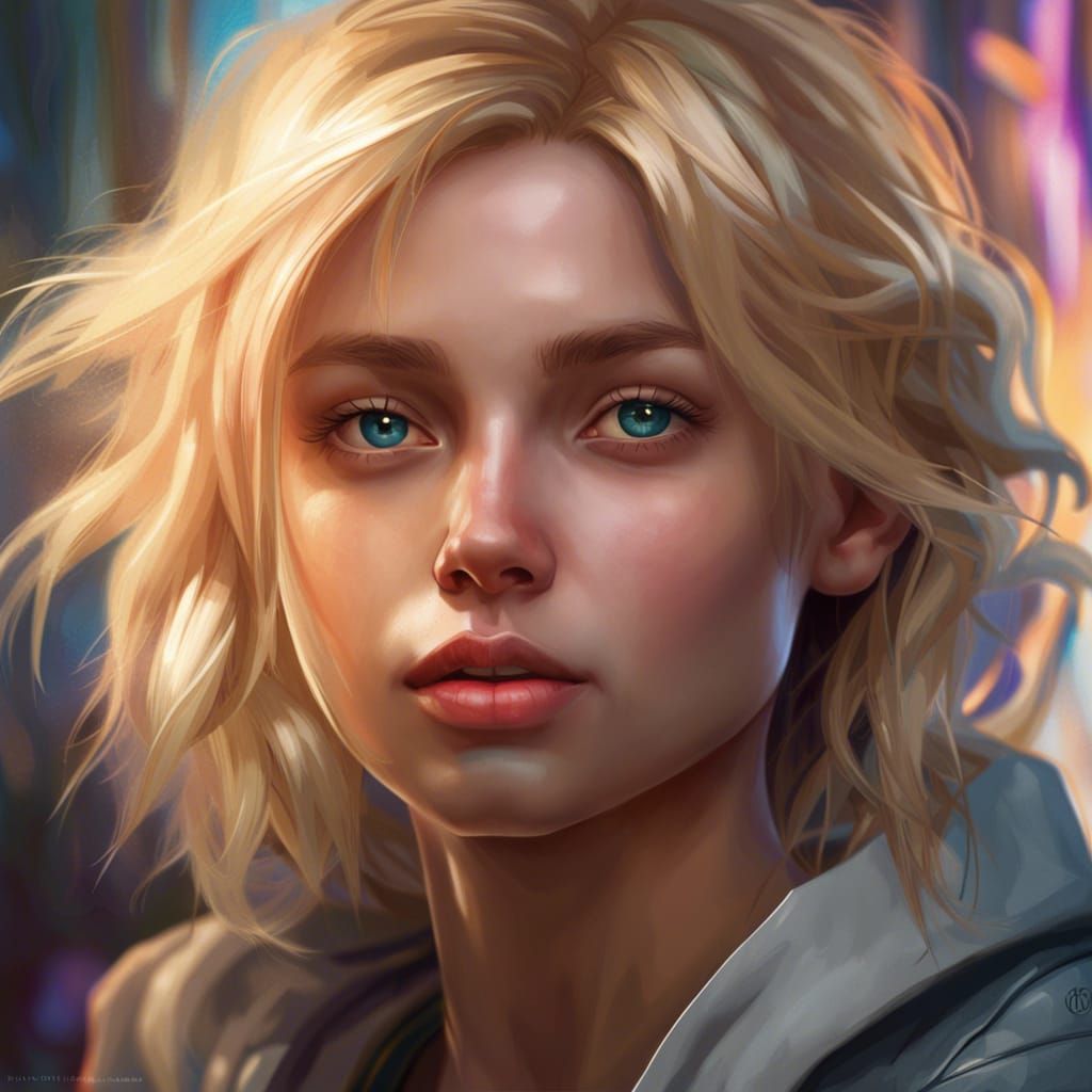 Detailed Portrait of Blonde Teenager in Digital Art Style