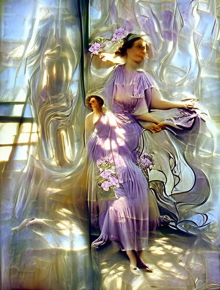 Art Nouveau Woman in Lilac Dress