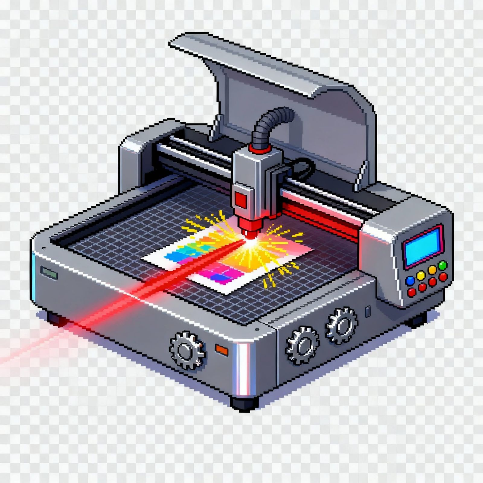 Cute Cartoon Laser Cutter Icon in Isometric View