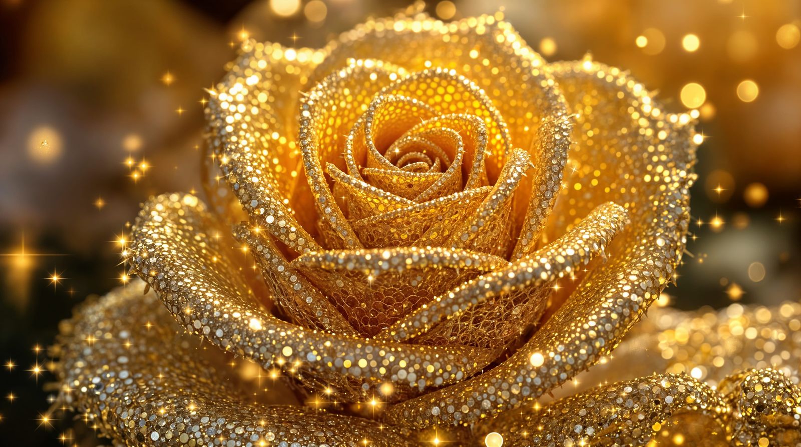 Golden Rose Closeup in Luxurious Sparkle