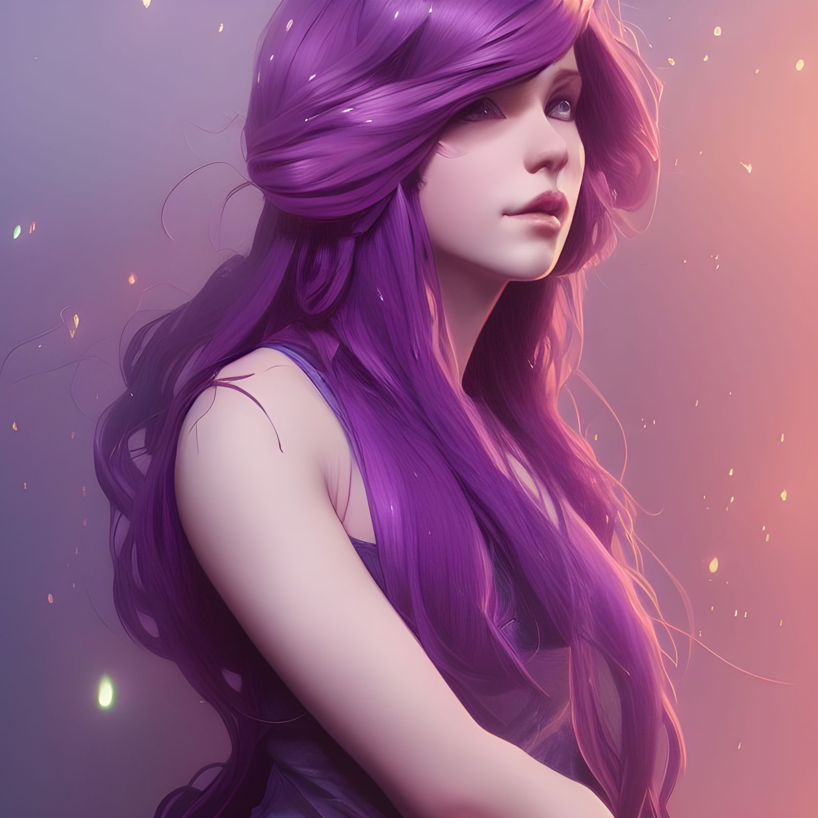 Purple-Haired Girl Portrait in Hyperdetailed Splash Art Styl...
