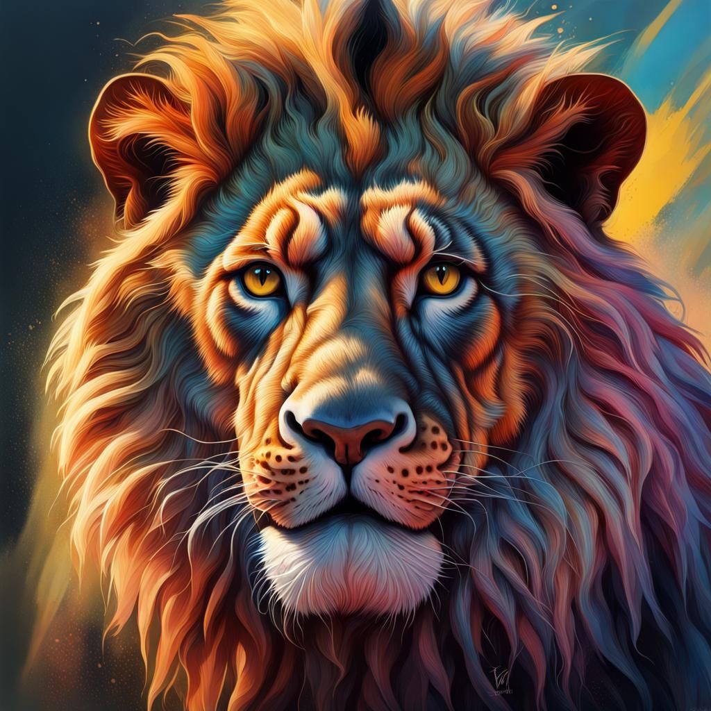 Mauro Icardi Lion Hyperrealistic, splash art, concept art, mid shot, intricately detailed, color depth, dramatic, 2/3 fa...