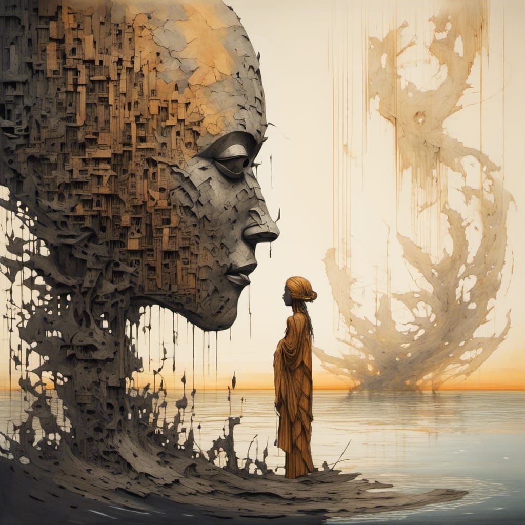 Sunset Lighthouse Double Exposure in Watercolor Style