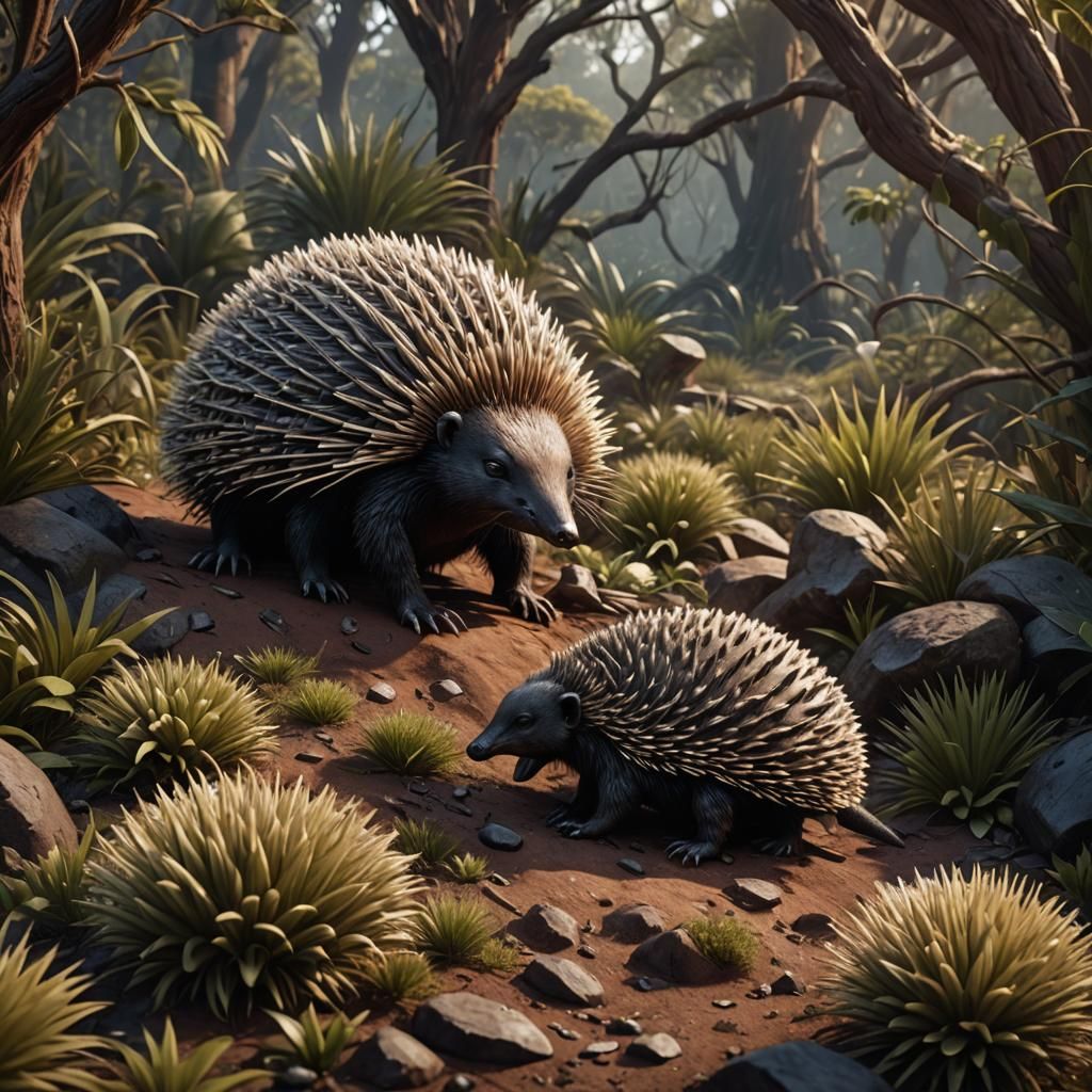 Detailed Painting of Australian Echidna