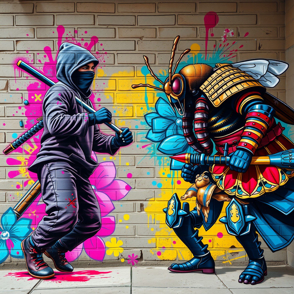 Ninja vs. Samurai: Dynamic Street Art Mural