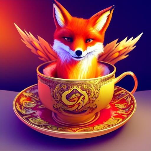 Fiery Fox in Teacup: Fantasy Concept Art