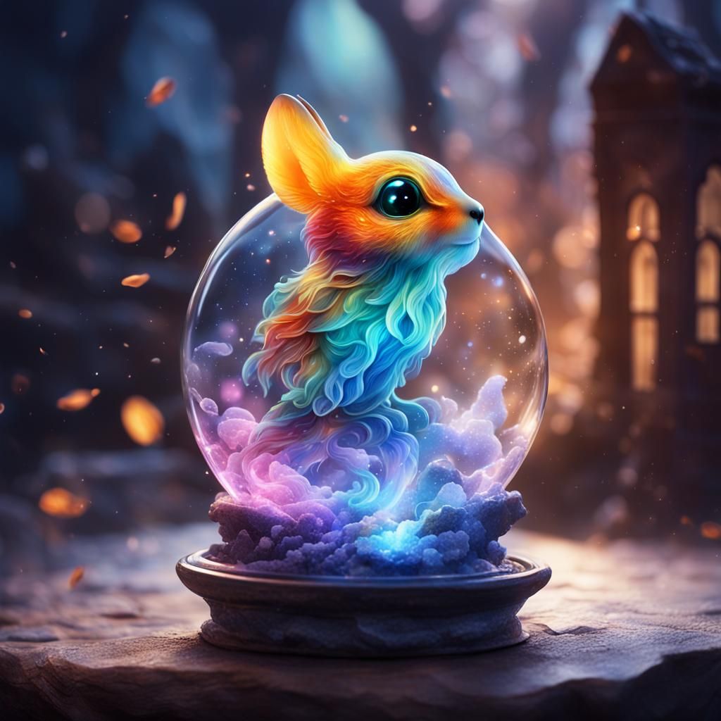 Mystical Glass Creature and Baby Tiger in Aurora Dust