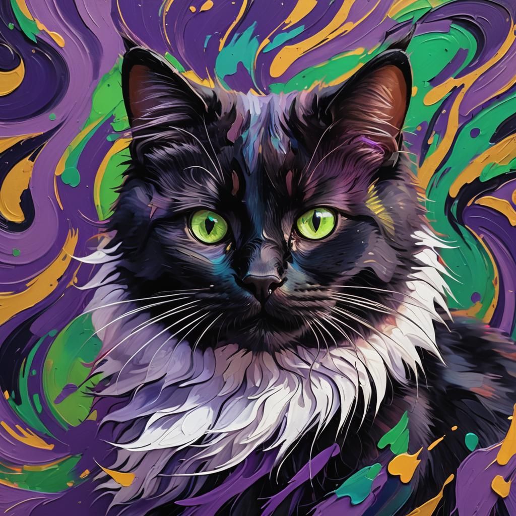 Abstract Expressionist Black Cat Portrait