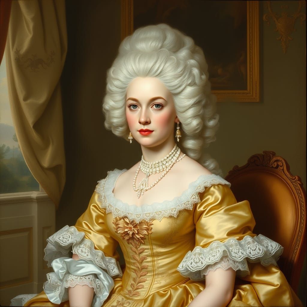 Rococo Noblewoman Portrait in Ornate Silk Gown