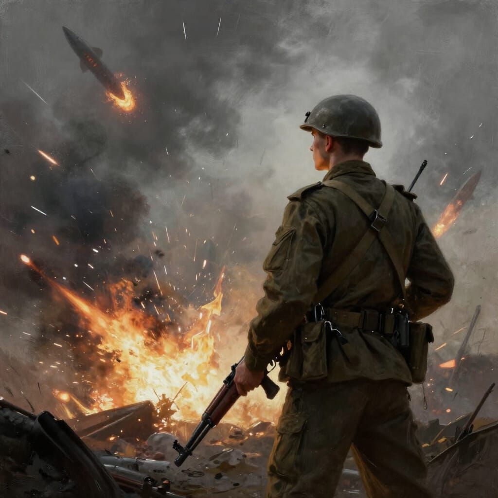Soldier Faces Missile Barrage in Dramatic Digital Art