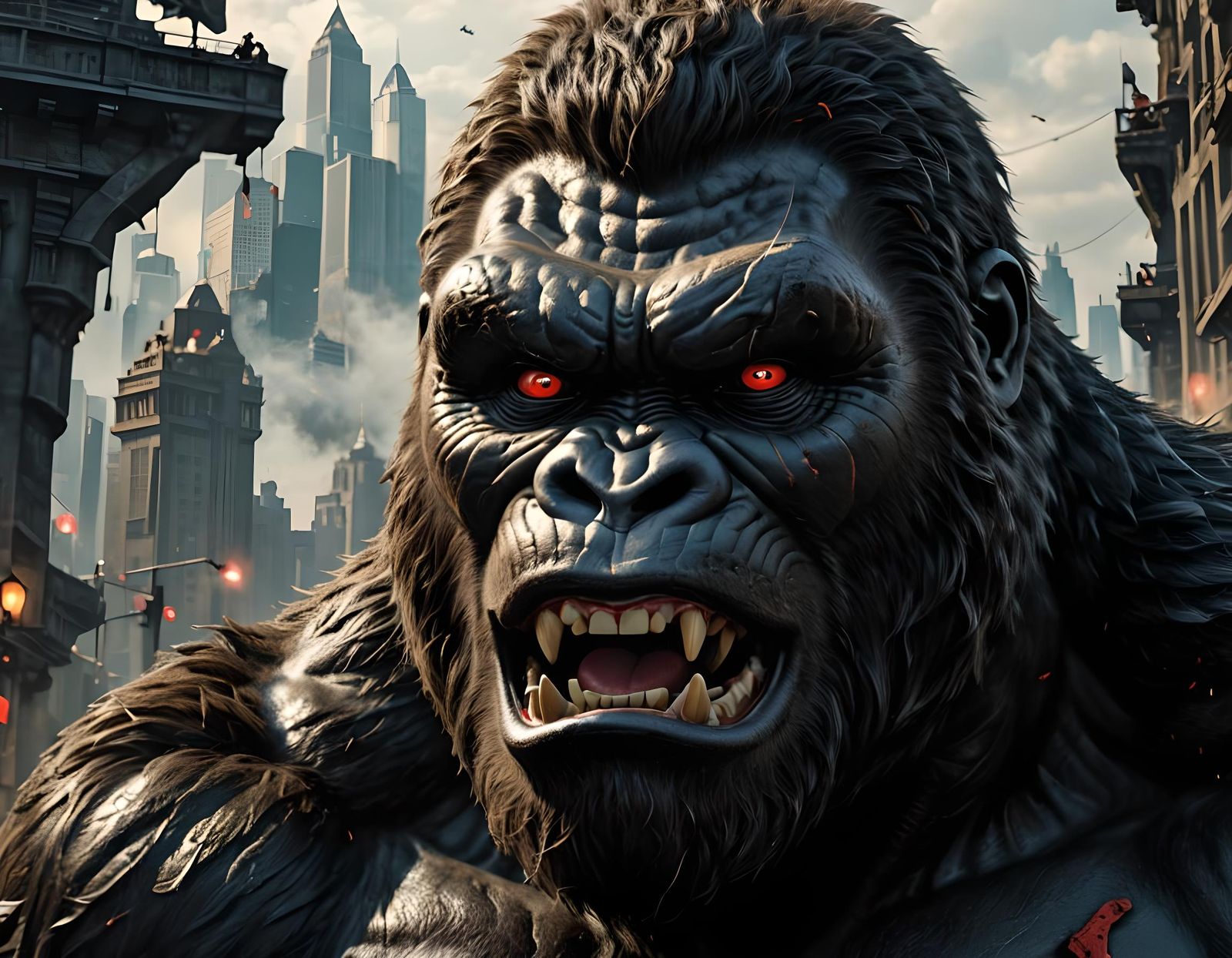 Menacing King Kong Digital Art with Red Eyes