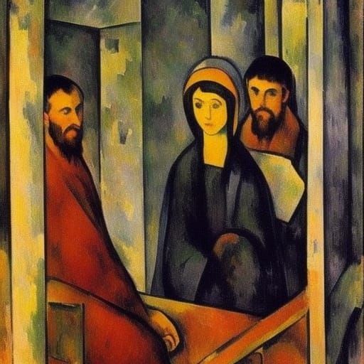 Abstract Schoolroom Scene in Cubist Style