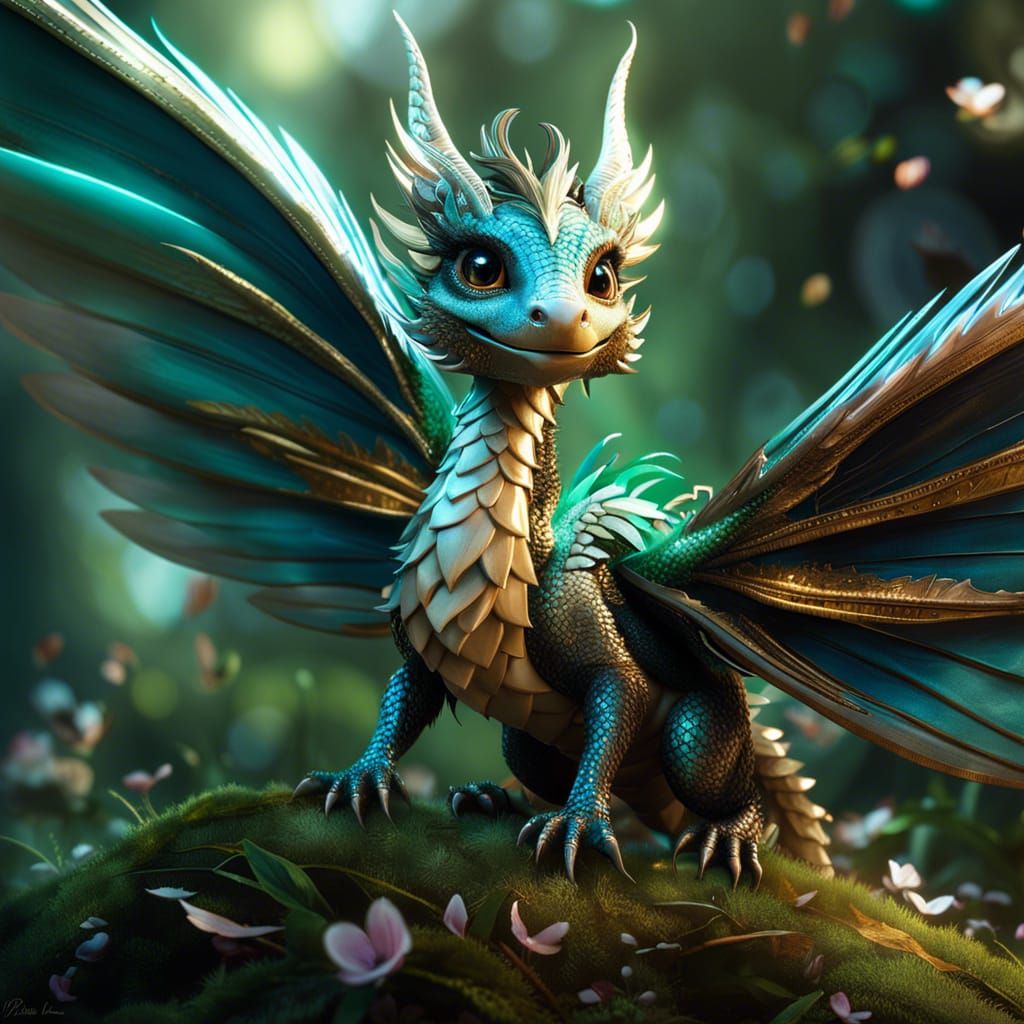 Adorable Winged Sylph Dragon in Fantasycore Style