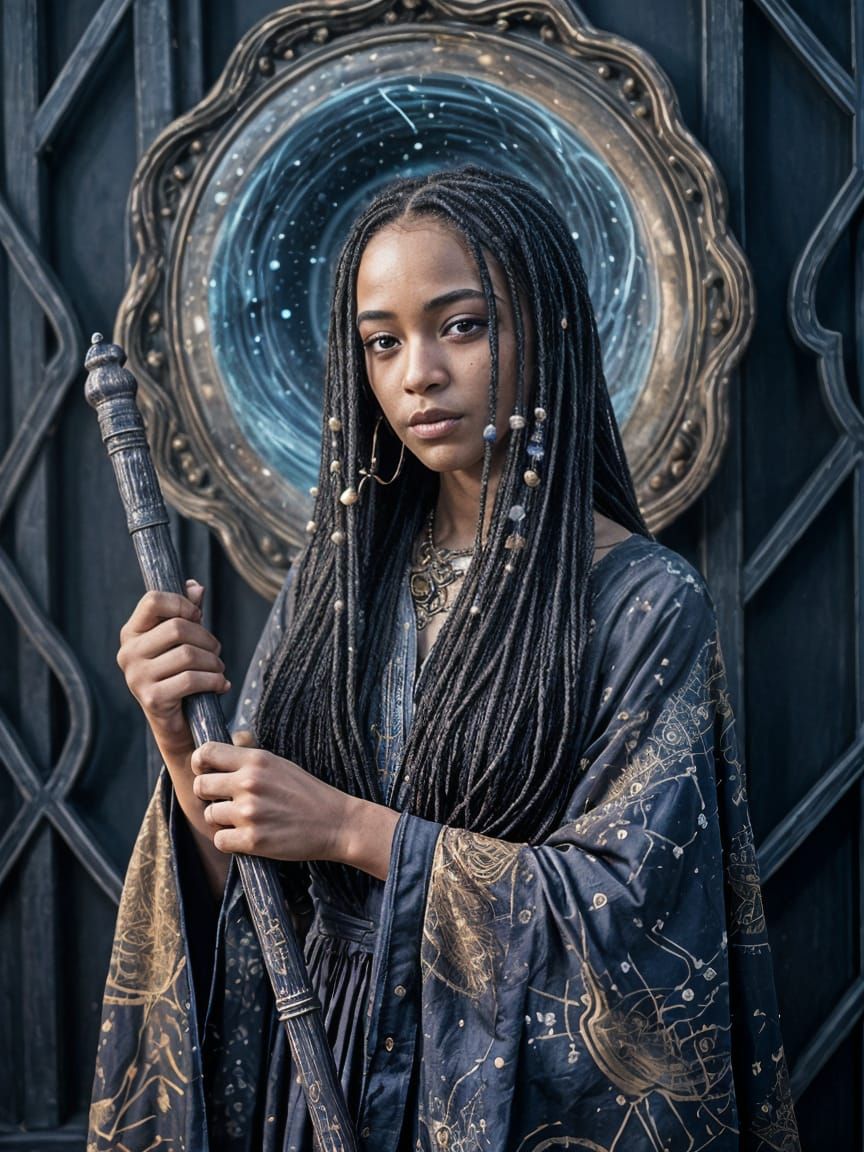 Celestial African Woman in Cosmic Nebula