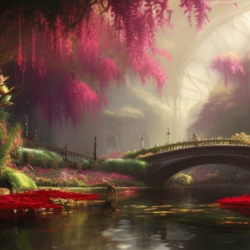 High Gothic Victorian Crimson Flower Garden