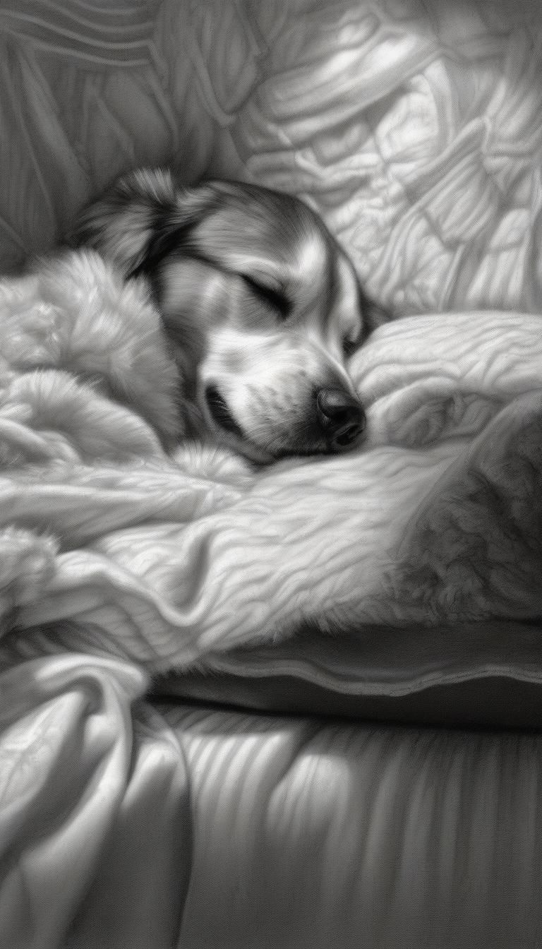 Hyperdetailed Charcoal Drawing of Sleeping Dog