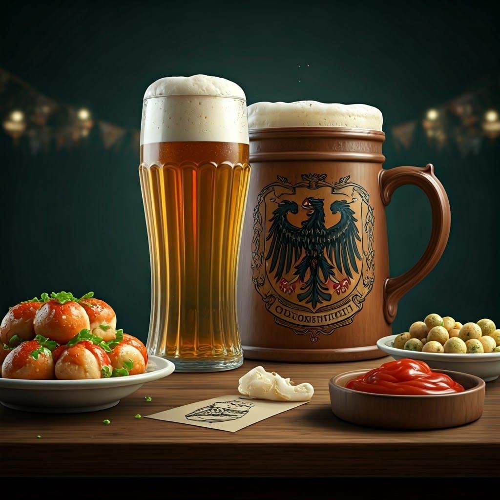 Una imagen hiperreal de una  fiesta de Oktoberfest, mesa con...